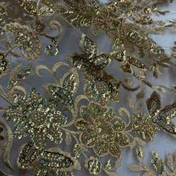 1 Yard Sparkling Beaded and Sequined Lace Fabric Embroidered on Polyester Net Mesh