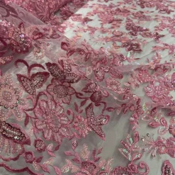 1 Yard Sparkling Beaded and Sequined Lace Fabric Embroidered on Polyester Net Mesh