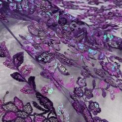 1 Yard Sparkling Beaded and Sequined Lace Fabric Embroidered on Polyester Net Mesh