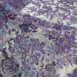 1 Yard Sparkling Beaded and Sequined Lace Fabric Embroidered on Polyester Net Mesh