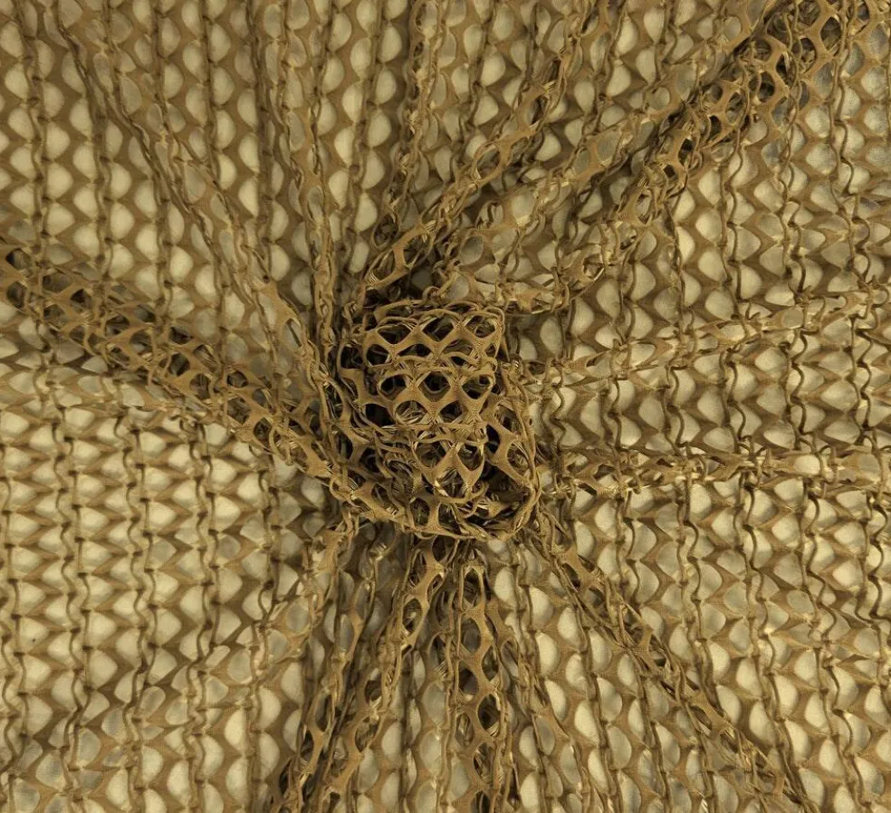 1 Yard Taupe Nylon Polyester Fishnet Knit Fabric Lightweight Sheer Mesh Material