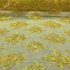 1 Yard Vibrant Yellow Sequin Lace Fabric with Intricate Embroidery on Mesh 54 inches Width
