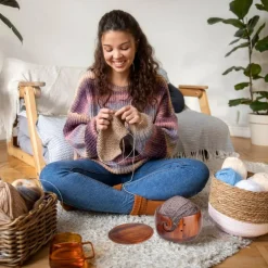 Yarn Bowl Knitting 7x5.1in Large Wood(Large Brown)