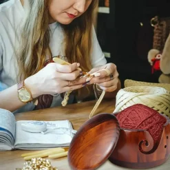 Yarn Bowl Knitting 7x5.1in Large Wood(Large Brown)