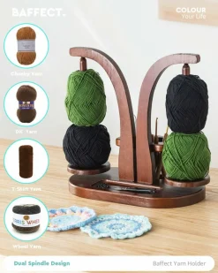 Yarn Holder Magnetic, Yarn Ball Holder Wooden, Yarn Spindle with Double Spindles, Spinning Yarn Holder for Crochet Lovers