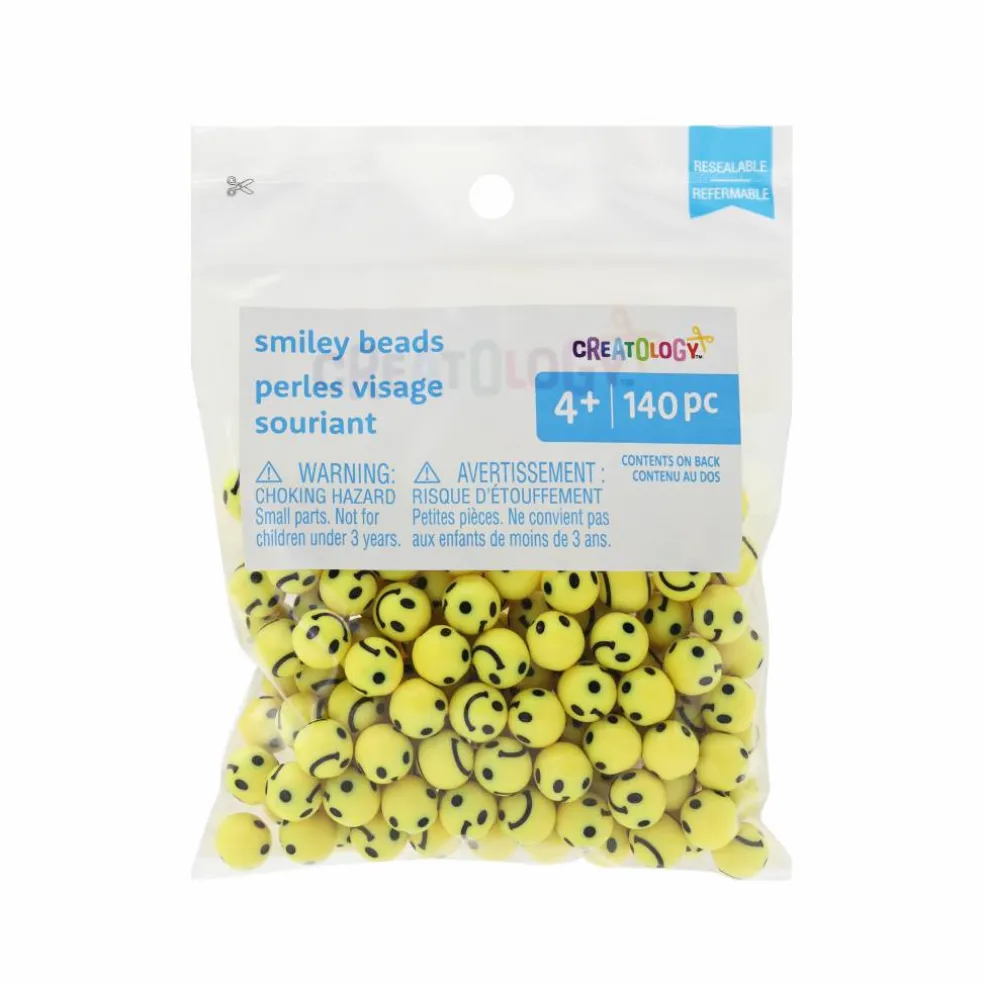 Yellow Acrylic Smiley Face Beads, 140ct. by Creatology™