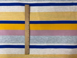 Yellow-Blue Rayon Stretch Stripe Jersey Knit Fabric By the Yard