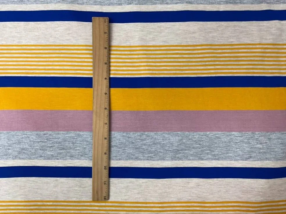 Yellow-Blue Rayon Stretch Stripe Jersey Knit Fabric By the Yard