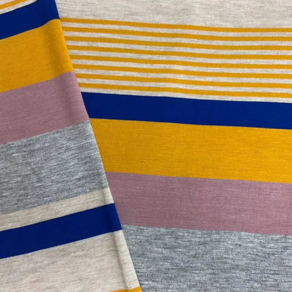 Yellow-Blue Rayon Stretch Stripe Jersey Knit Fabric By the Yard