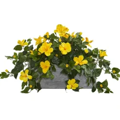 18" Yellow Hibiscus Plant in Stone Planter