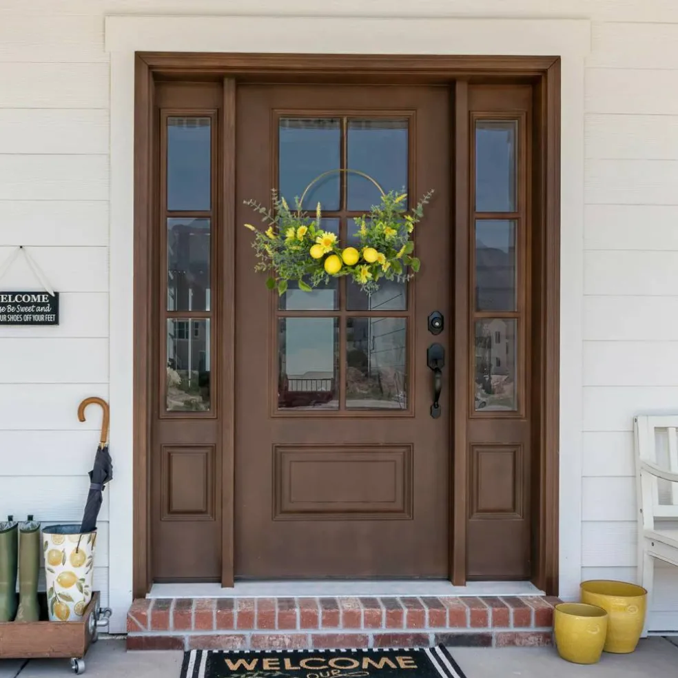 22" Yellow Lemon & Daisy Springtime Half Wreath