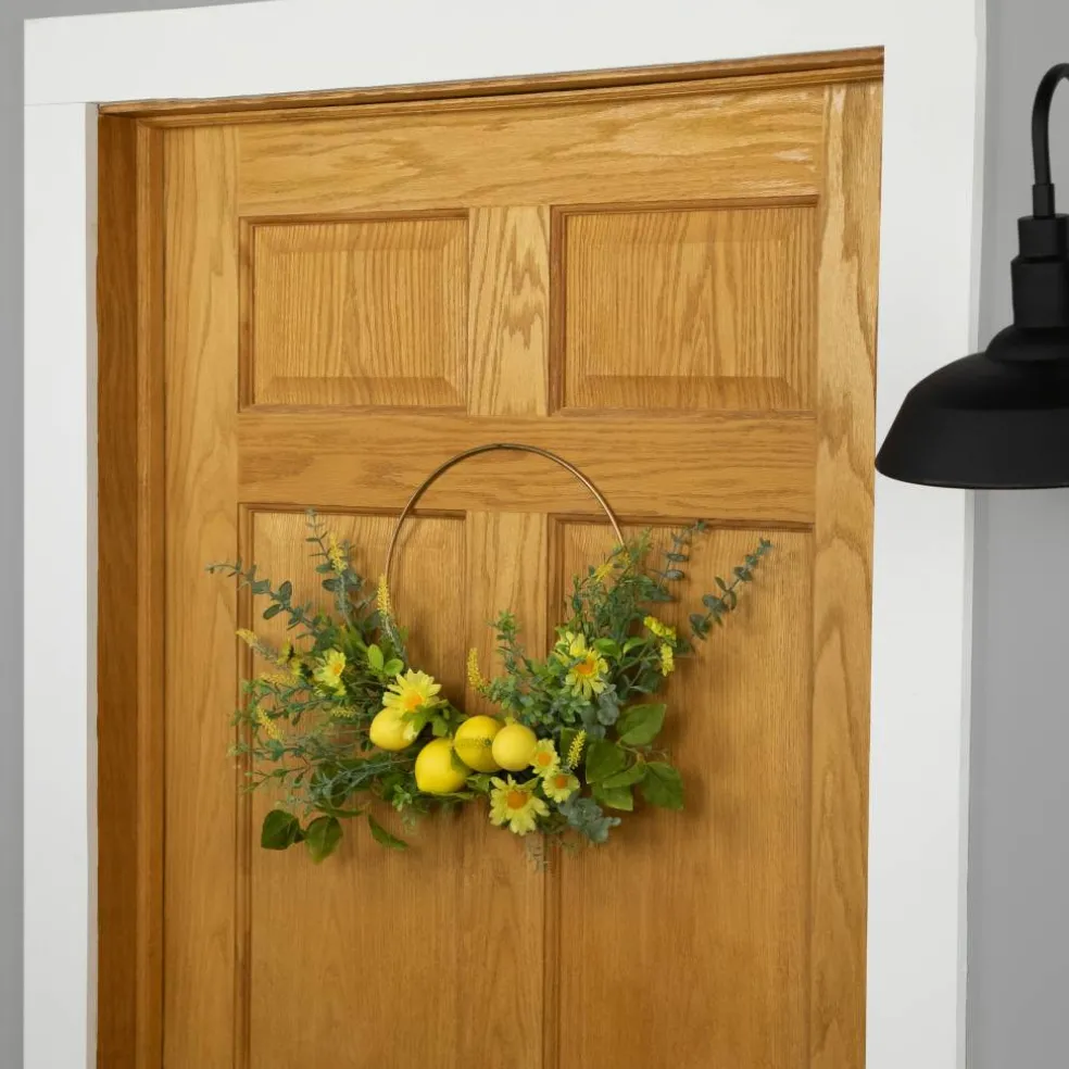 22" Yellow Lemon & Daisy Springtime Half Wreath