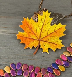 2-3/4" Yellow/Orange Fall Autumn Leaf, Embroidered, Iron on Patch
