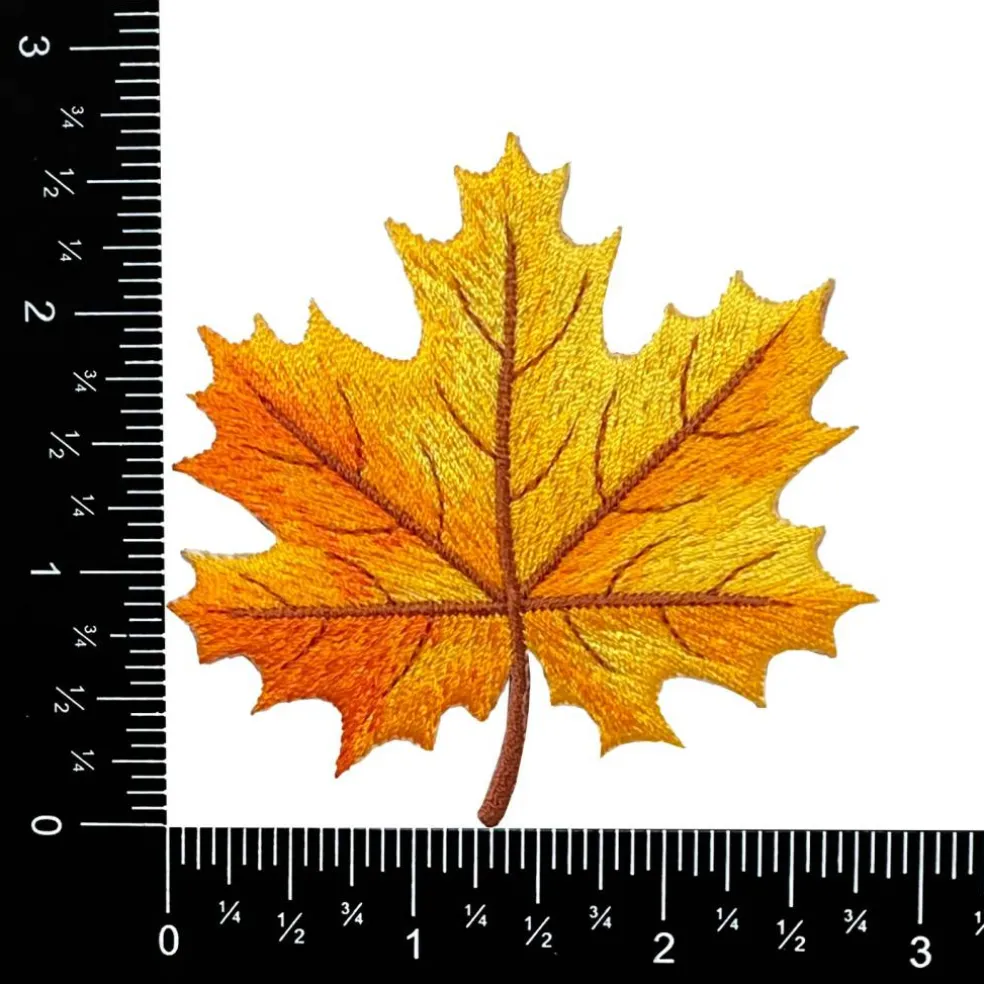 2-3/4" Yellow/Orange Fall Autumn Leaf, Embroidered, Iron on Patch