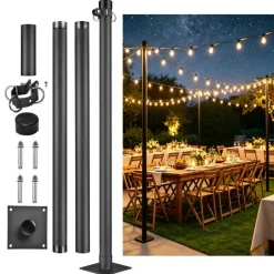Yescom 8 Ft Sun Shade Sail Pole Post Canopy Awning Deck Patio Backyard with Pole Bracket Clamp Powder Patio Outdoor 96" Black