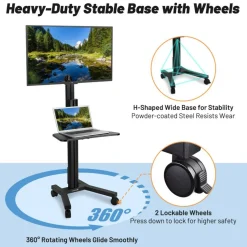 Yescom NexusX Presenter Rolling TV Stand Mobile TV Cart for 32" to 65" LCD LED Screen TVs Office Lecture