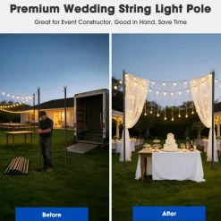 Yescom 10' String Light Poles for Outside Event Temporary Parking Lot, 8pcs Aluminum Forked Outdoor Light Post with Hook