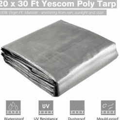Yescom 20x30FT 10-Mil Plastic Tarp Waterproof Heavy Duty Tarpaulin Eyelets Reversible Shade Canopy Farm Green House Pool Cover