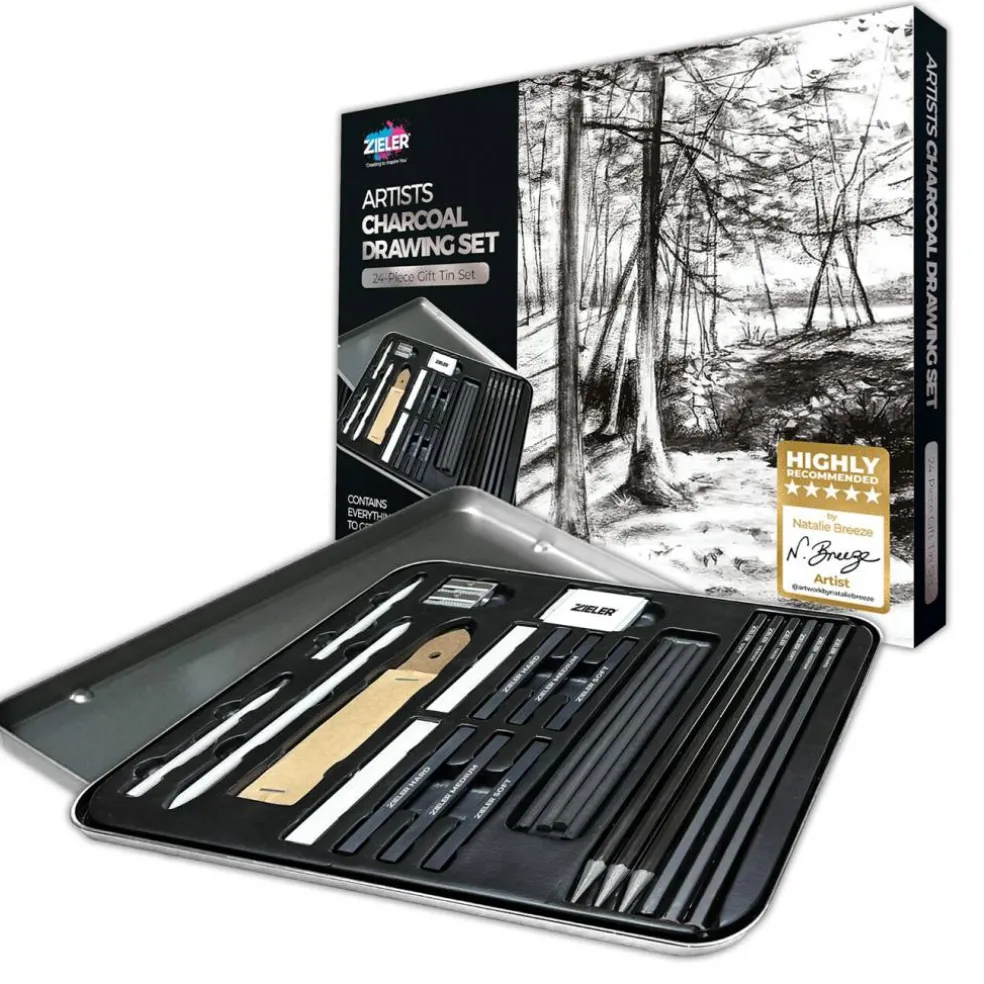 Zieler® 24 Piece Artists Charcoal Drawing Set