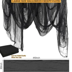 ZYP 410 x 80 Halloween Creepy Cloth Black Spooky Fabric Gauze Spooky Giant Cheese Cloth for Halloween Party Supplies Decorations